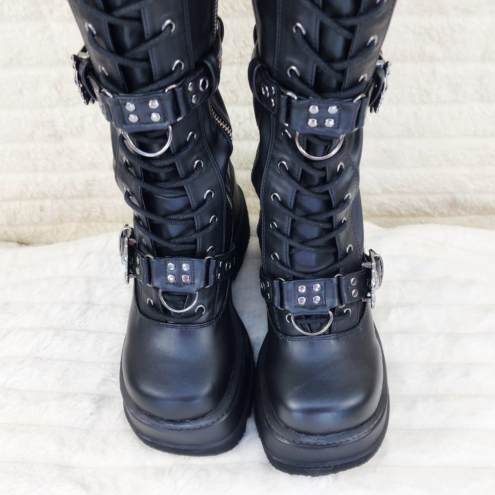 Brand New Shaker 420 Thigh High Platform Goth Punk Rocker Boots Stretch Leather - Picture 9 of 15